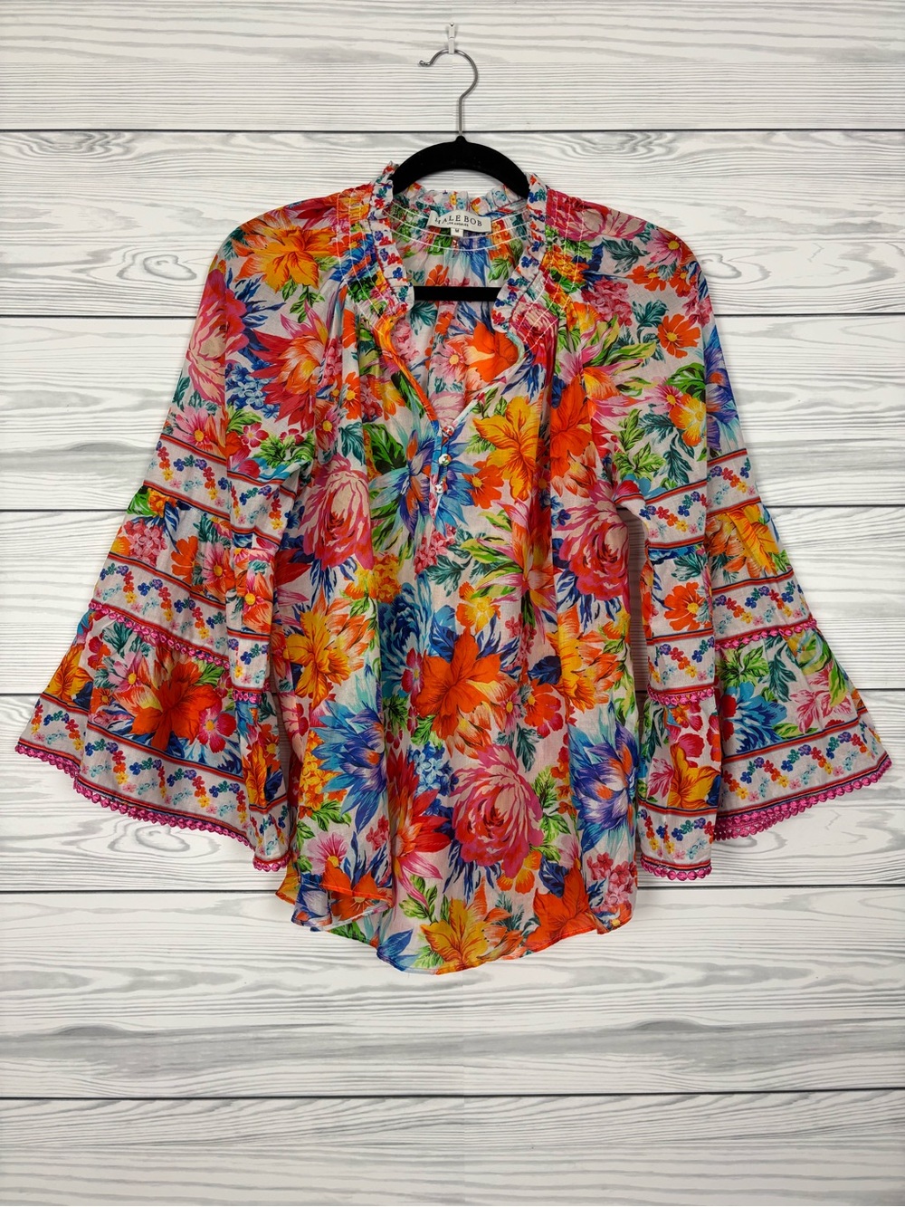 Hale Bob floral boho blouse size medium bell sleeves